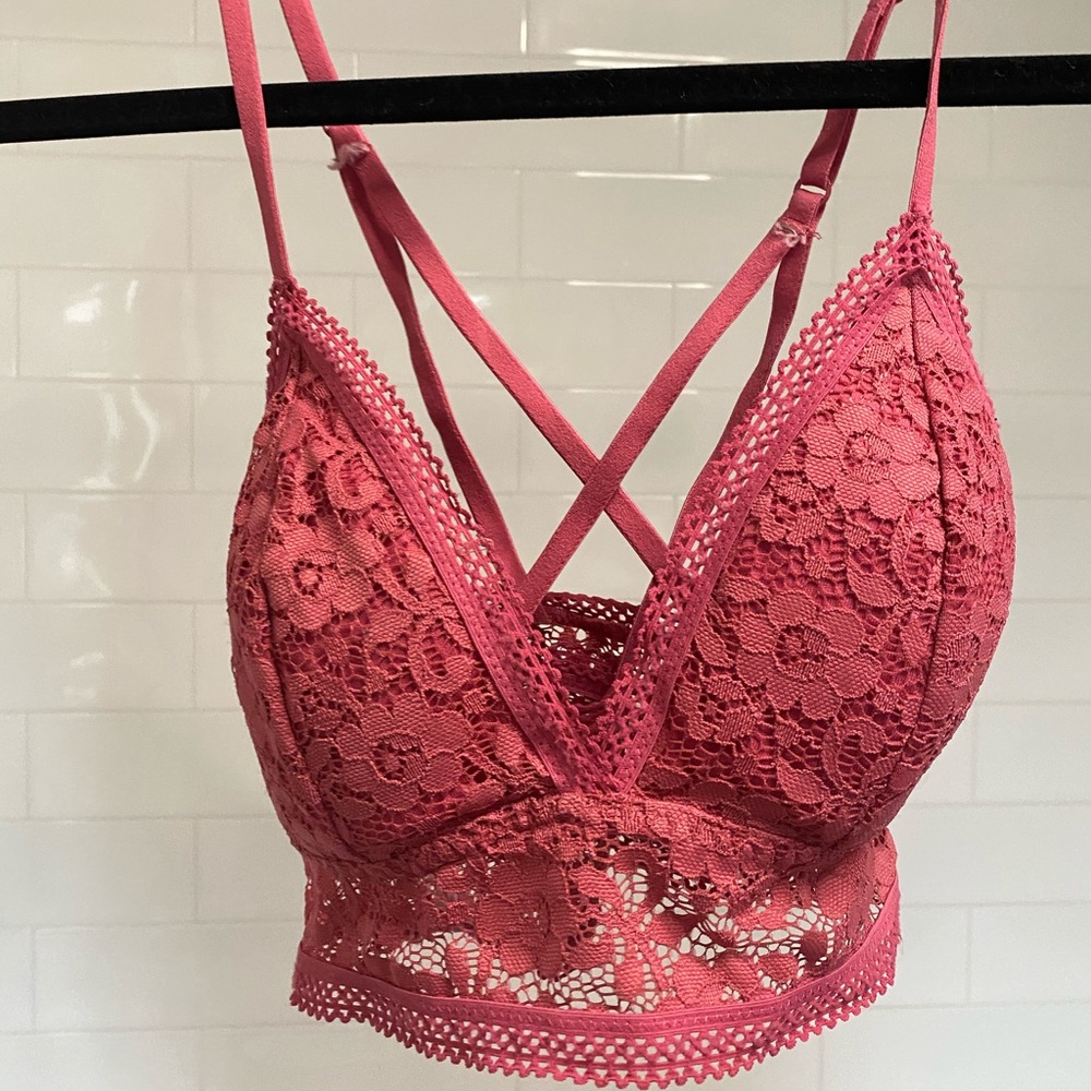 Pink bralette with lace detailing